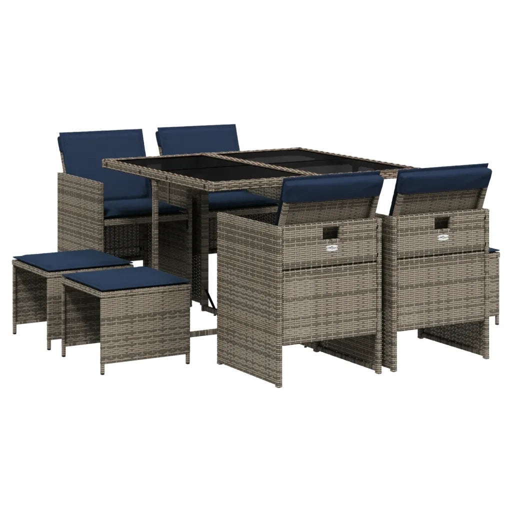 Set da pranzo da giardino da 9 pz con Cuscini in Polyrattan Grigio 3277728