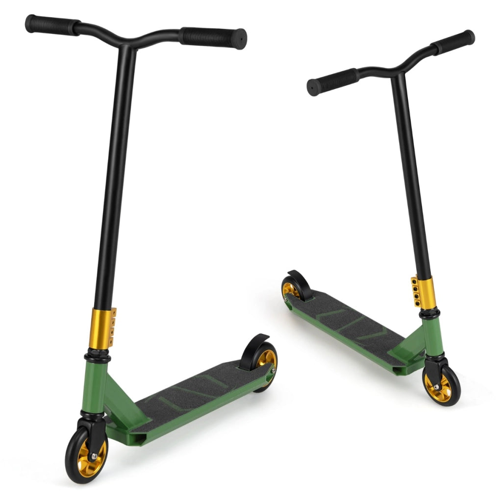 Scooter acrobatico per bambini con 2 ruote pu e ampia pedana in alluminio, Scooter pro per trucchi da strada Verde