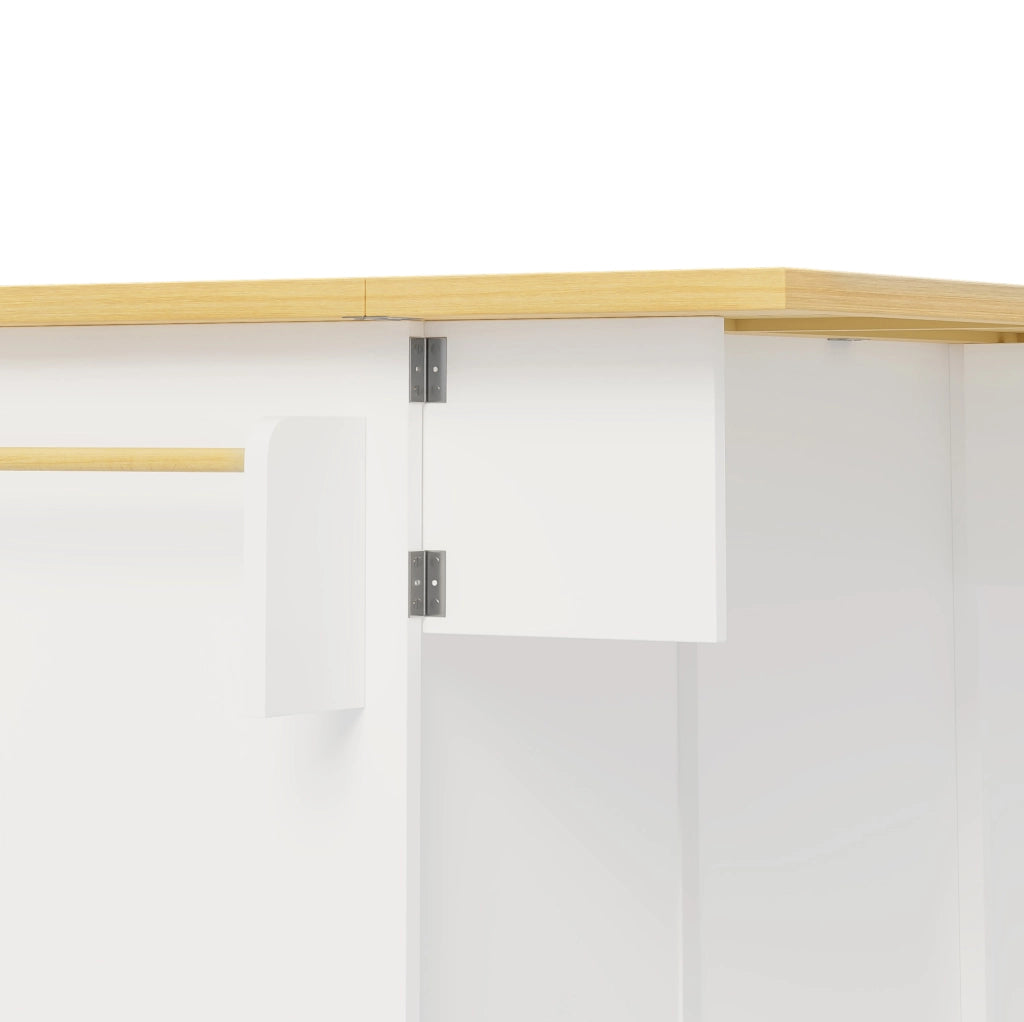 Carrello cucina 120x45(70)x92 cm con piano ribaltabile in MDF naturale e bianco