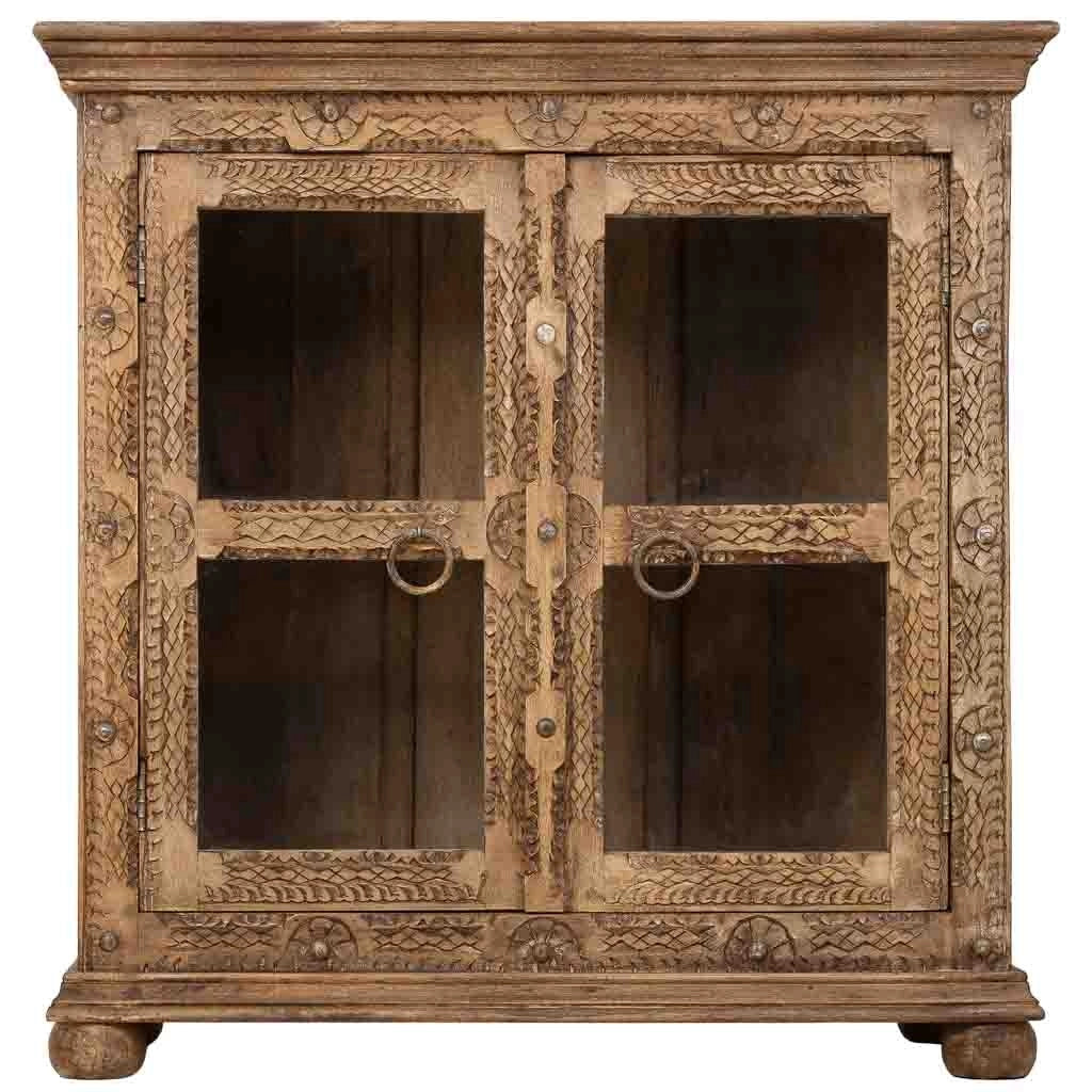 Credenza artigianale in legno con 2 ante marroni, 97x43x100h cm