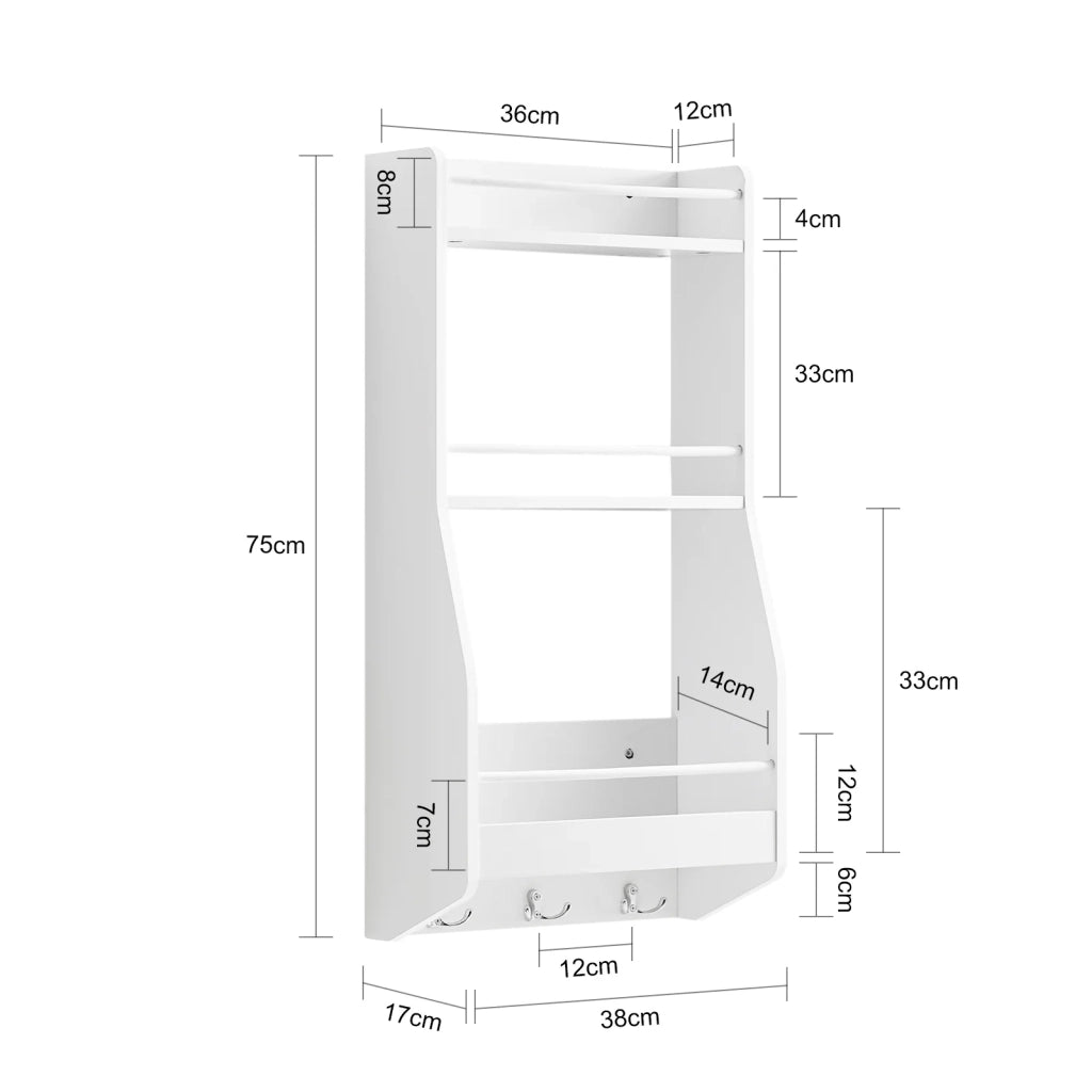 Mensola da parete Mensola salvaspazio da cucina 38x17x75cm Bianco KCR12-W