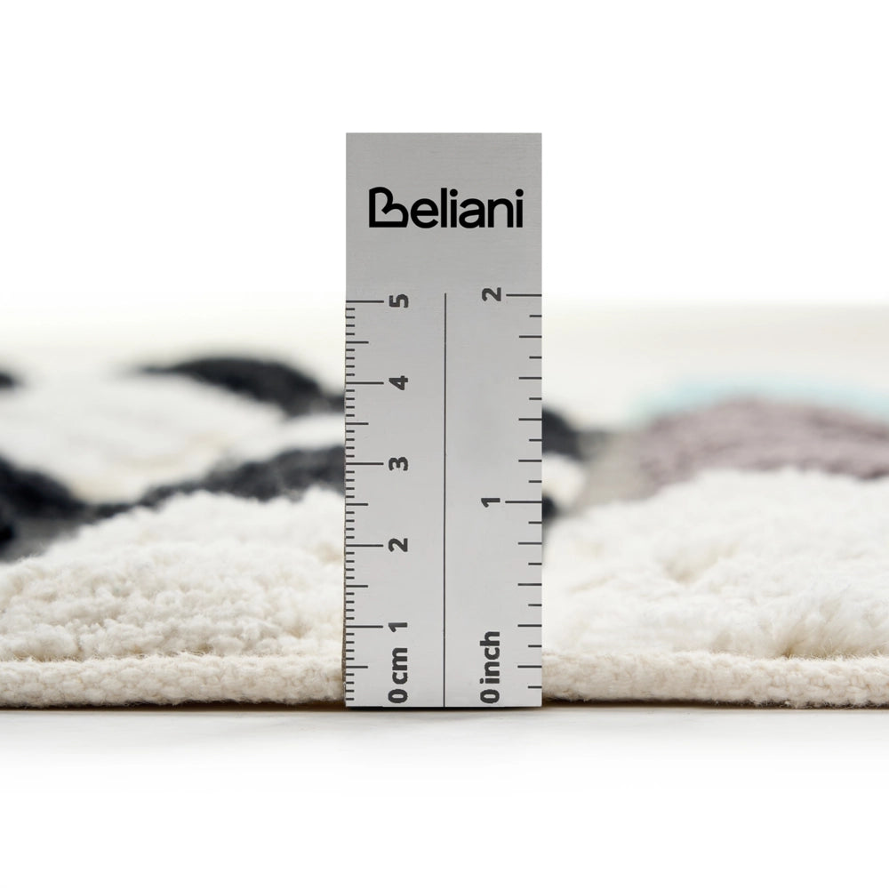 Tappeto per bambini in cotone bianco e multicolore, 90 x 130 cm, tuftato, di forma rettangolare