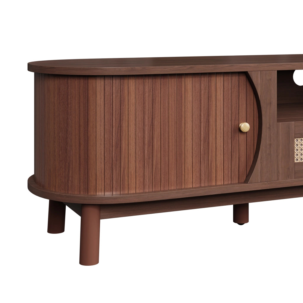 Mobile TV con 2 Ante Scorrevoli e 2 Cassetti in Rattan; Stile Country; Soggiorno; 165??37??46 cm; in MDF; Noce
