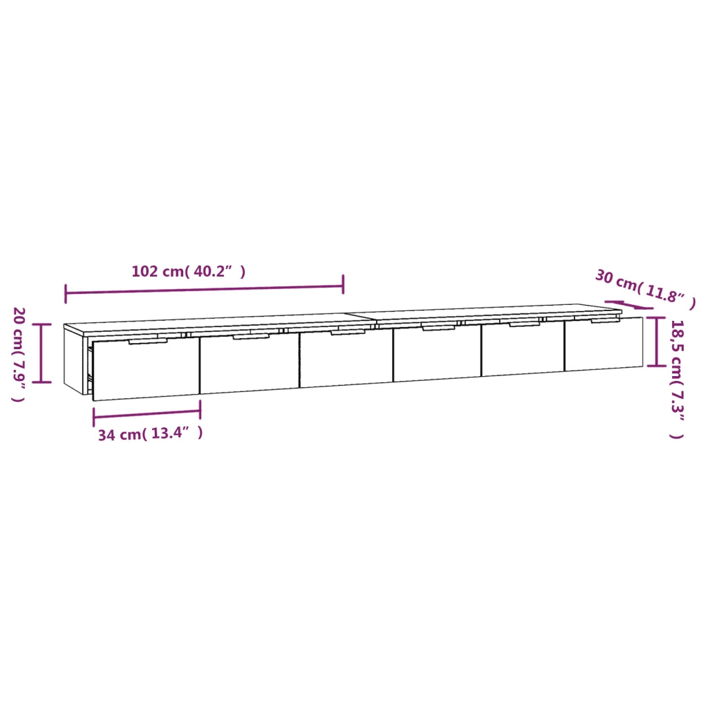 Mobili a Muro 2 pz Rovere Fumo 102x30x20cm in Legno Multistrato 3115905