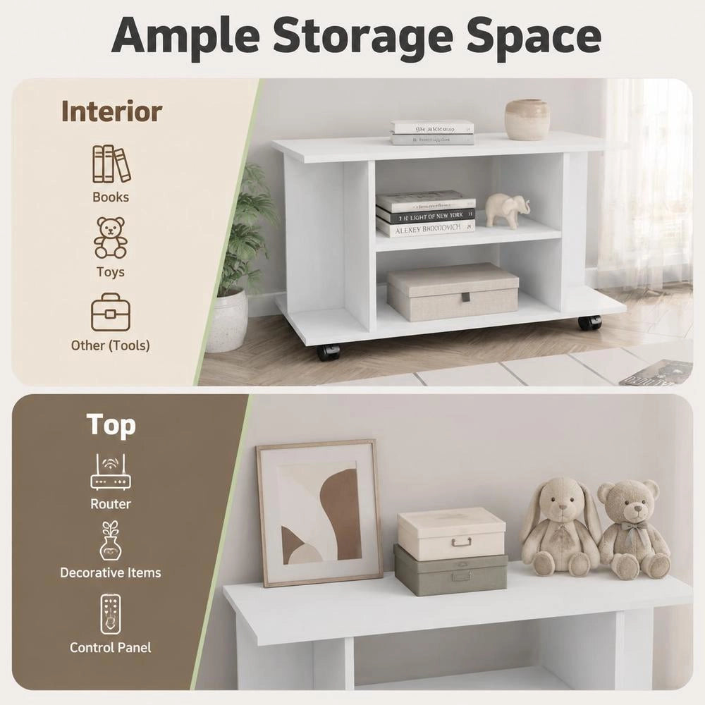 TV Cabinet With Wheels White 80x40x45 Cm Wood-based Material