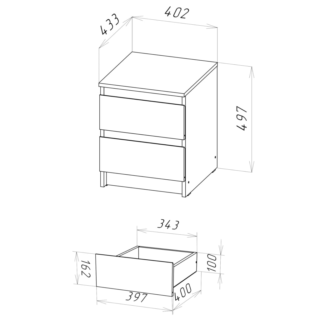 Commode SOLA - Grigio - 2 Cassetti - Larghezza 40 cm, Altezza 50 cm, Profondit? 43 cm