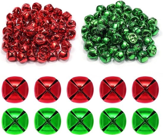 100 pezzi di campanelli a forma di jingle bell in metallo per decorazione di Natale fai da te - rosso e verde - decorazione per le feste a casa