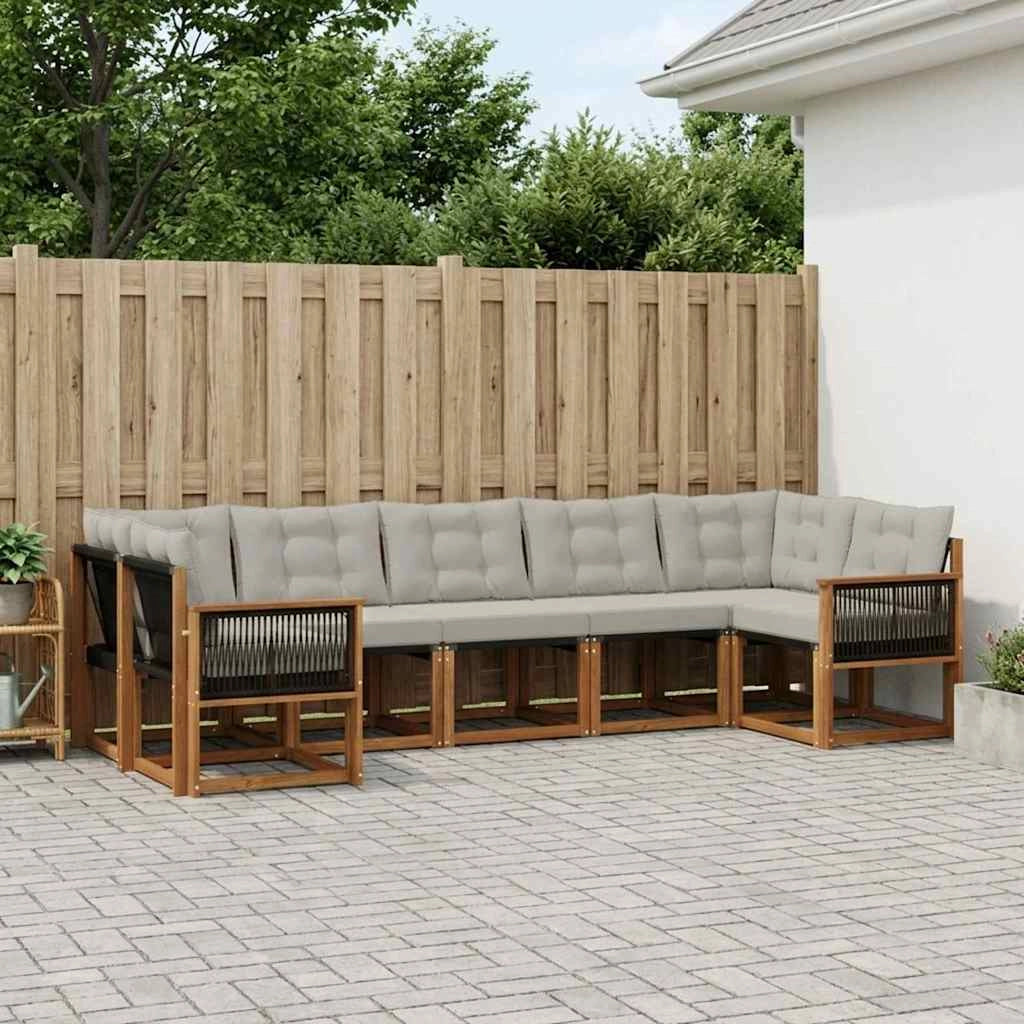 Set di divani da esterno 7 pz Naturale e Grigio chiaro 3382191