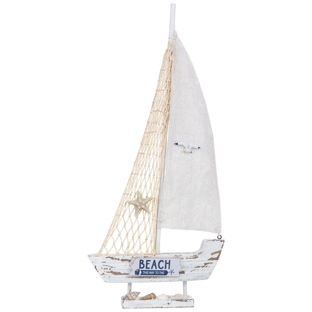 Figura decorativa a forma di barca in legno bianco, 21x5x46h cm