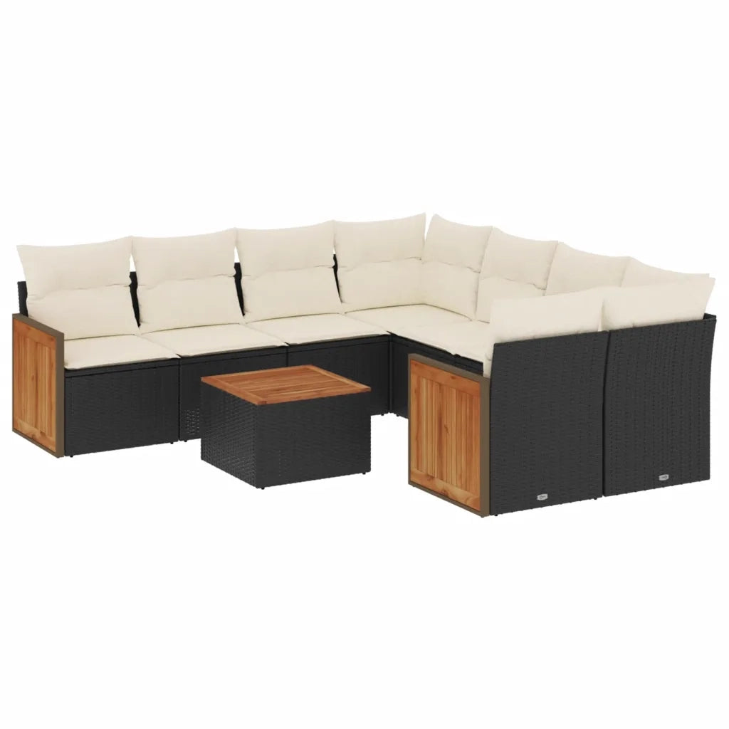 Set Divani da Giardino 9 pz con Cuscini Nero in Polyrattan 3227505
