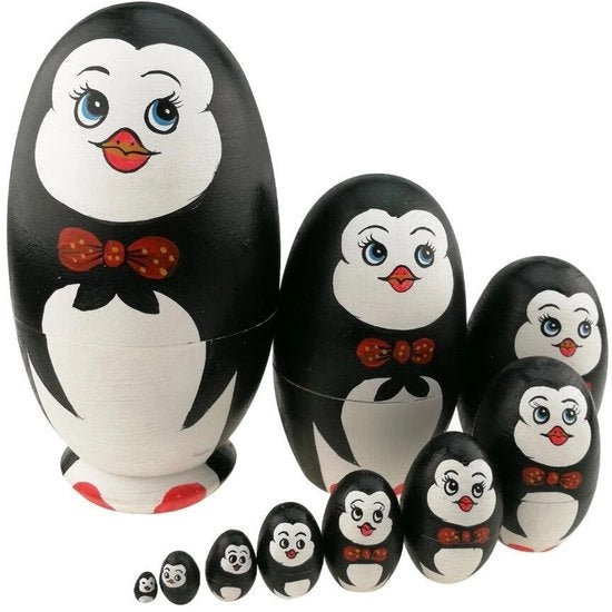 Set di Matrassini di Legno da 10 pezzi - Tema Animale in Forma di Pinguino - Giocattolo Manuale - Sorpresa per Bambini - Regalo Classico Russo - Set di Ospedalini per Matrassini