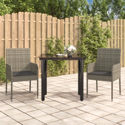 Set Salotto Giardino 3 pz con Cuscini Nero e Grigio Polyrattancod mxl 124401