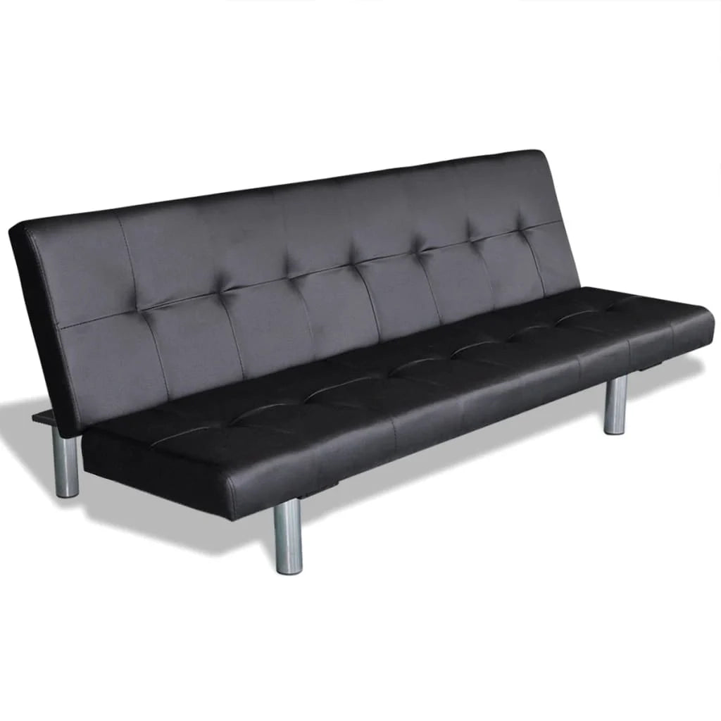 Divano letto regolabile con due cuscini in similpelle nera 02_0020589