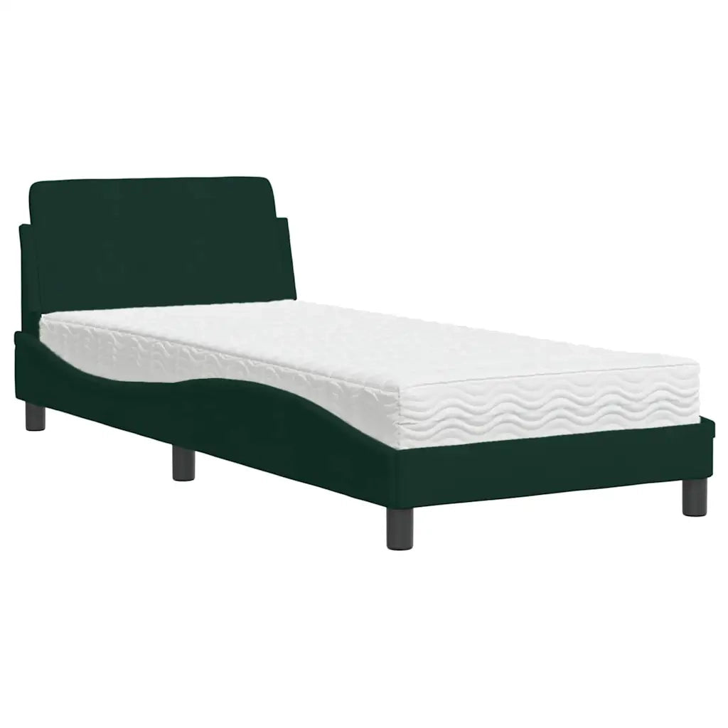 Letto con Materasso Dover Verde Scuro 80x200 cm in Velluto 3208294