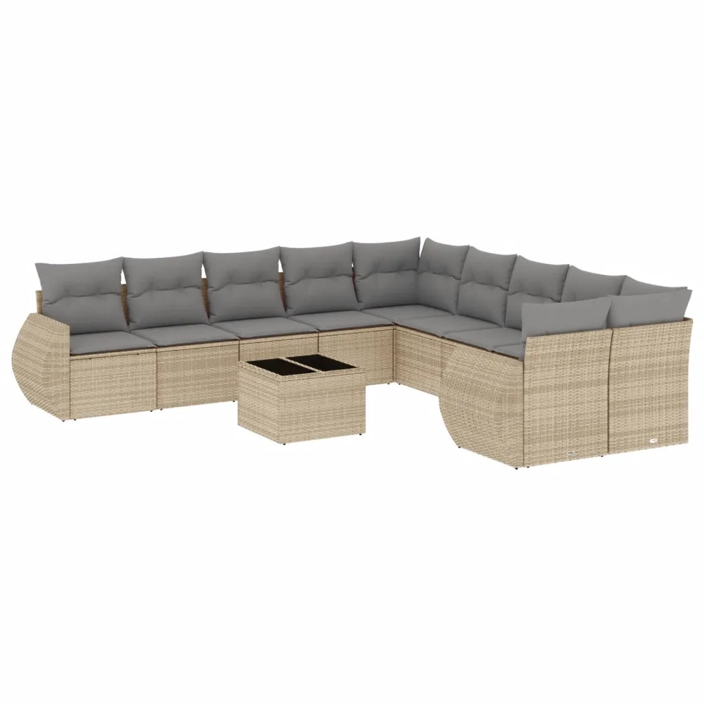 Set Divani da Giardino 11 pz con Cuscini Beige in Polyrattan