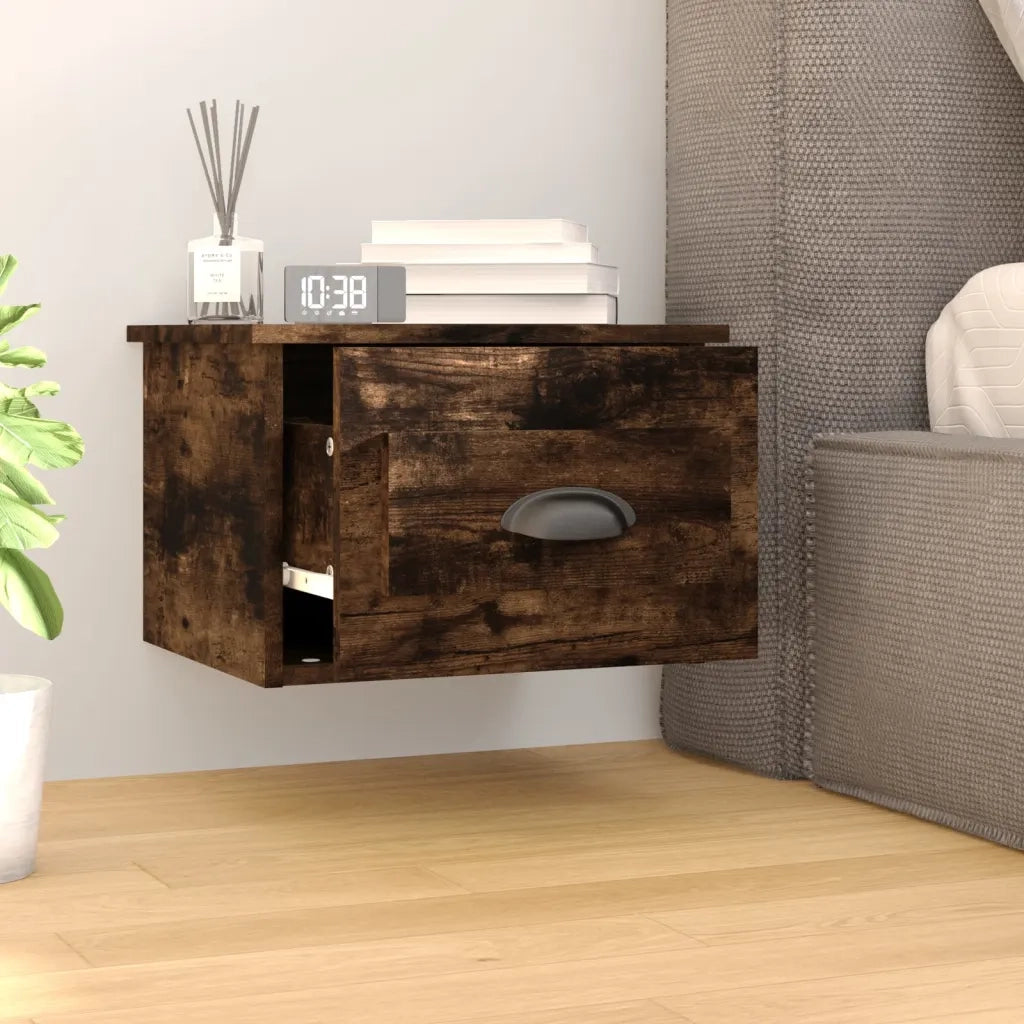 Set di 2 Comodini | Armadio da Notte | Mobiletto da notte a Parete Rovere Fumo 41,5x36x28 cm