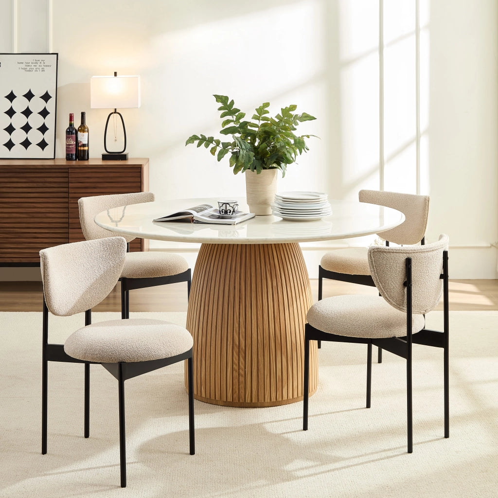 Sedia da Pranzo Set da 2 con Design Senza Braccioli Salvaspazio, in Tessuto e Metallo Beige 56 × 48 × 72 cm