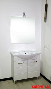 MOBILE BAGNO ANTONELLA CON LAVABO SPECCHIO E Illuminazione BIANCO FRASSINATO