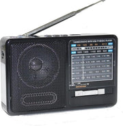 Radio portatile con altoparlante Bluetooth, 7 bande e lettore di cartucce MP3 SD, batteria ricaricabile, USB e torcia inclusi.