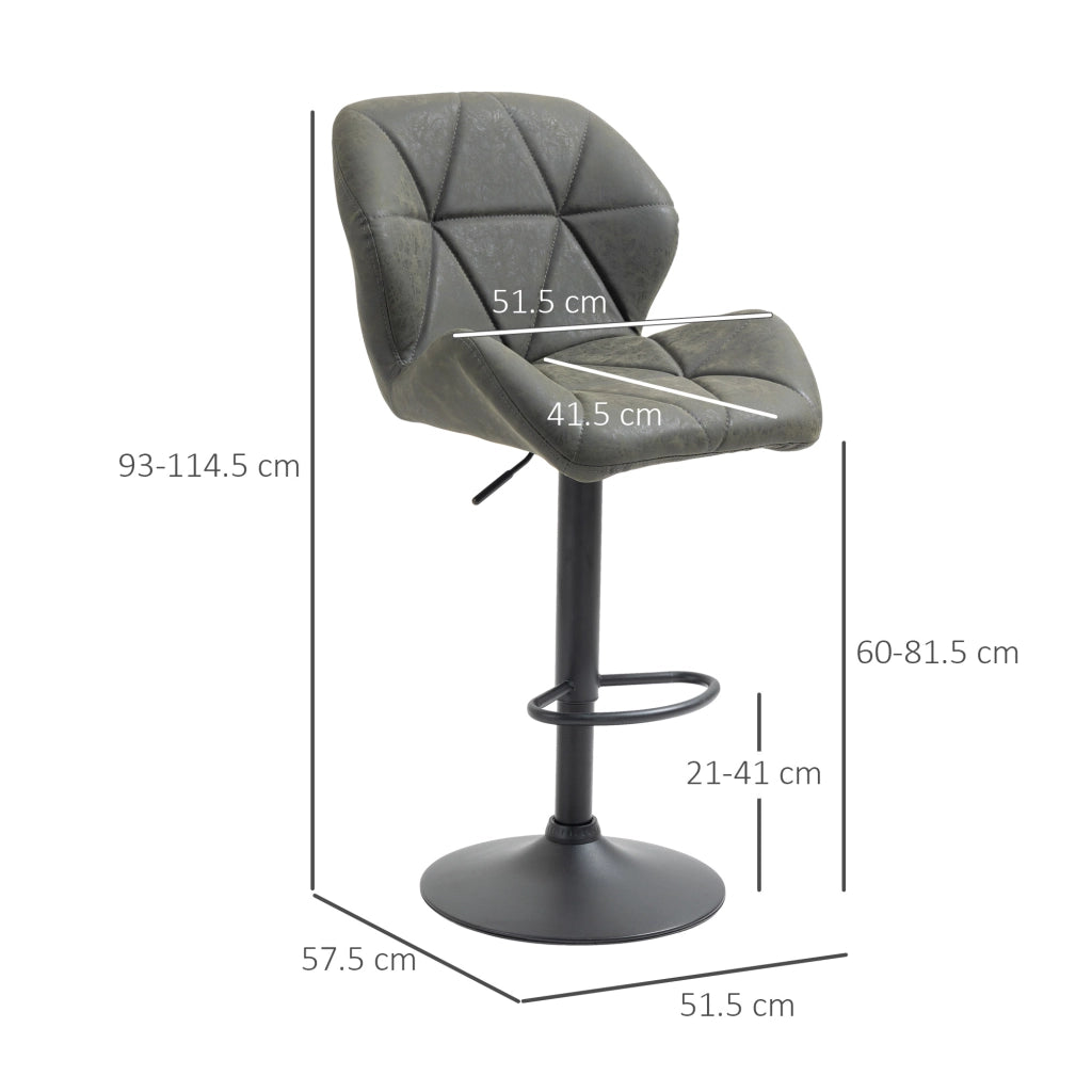 Sgabelli da Bar con Altezza Regolabile e Schienale ¨C Zephmum ¨C Verde Militare Metallo Finta Pelle 51.5x57.5x93-114.5 cm