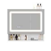 Mobile con specchio con 2 ante; 3 vani; LED e funzione antiappannamento per bagno; in MDF e vetro; bianco; 80×17×70 cm