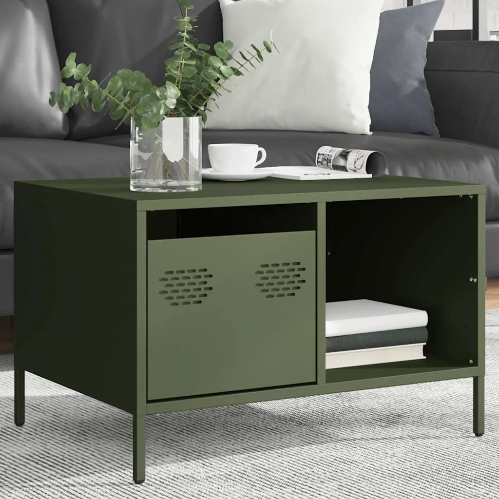 Tavolino Verde Oliva 68,5x50x43,5 cm Acciaio Laminato a Freddo 851284