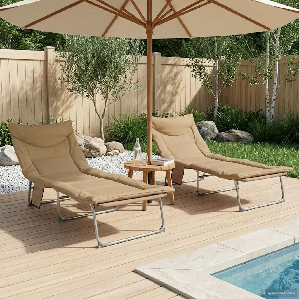 Lettino prendisole pieghevole con cuscino 2 pz Beige 42032386