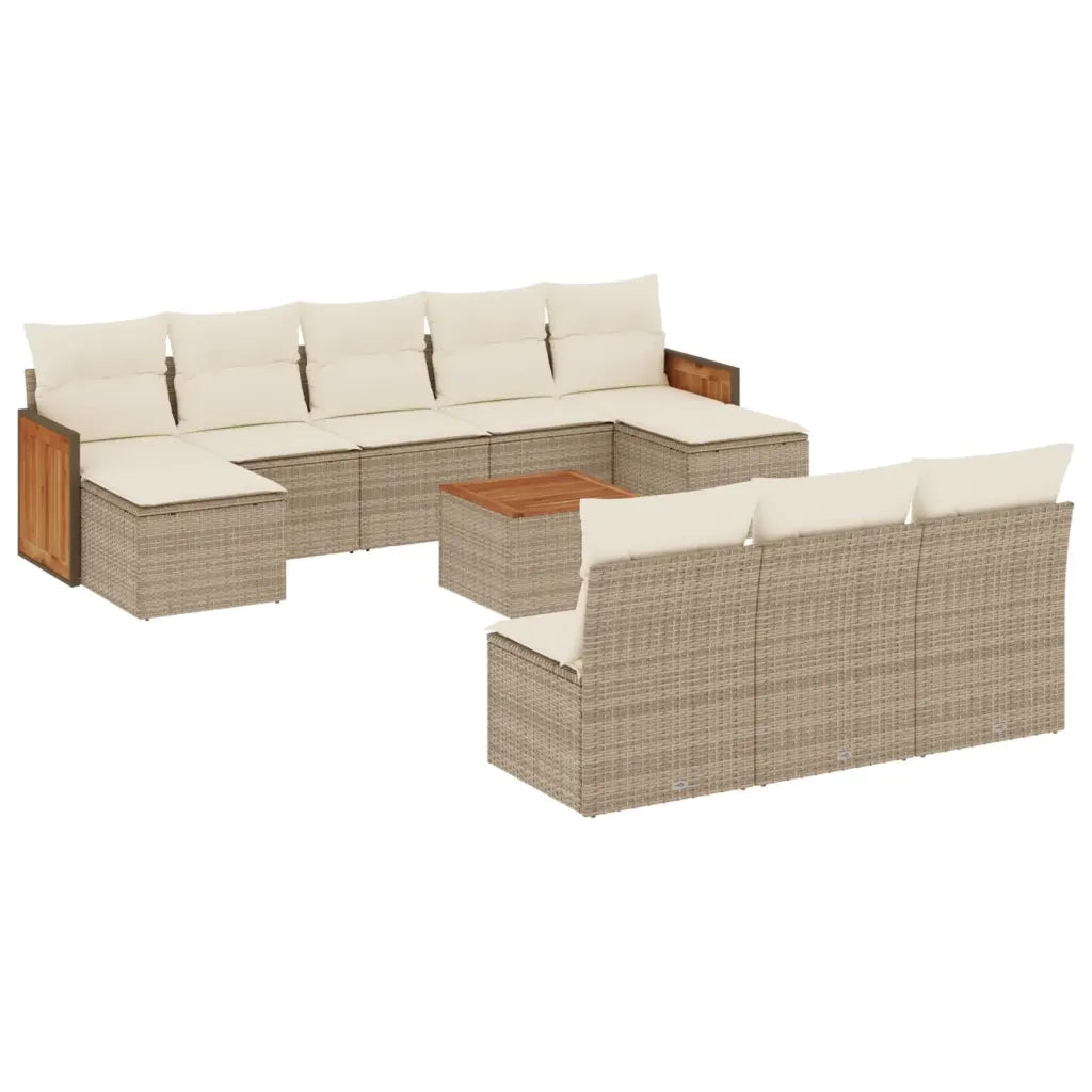 Set Divani da Giardino 11 pz con Cuscini Beige in Polyrattan