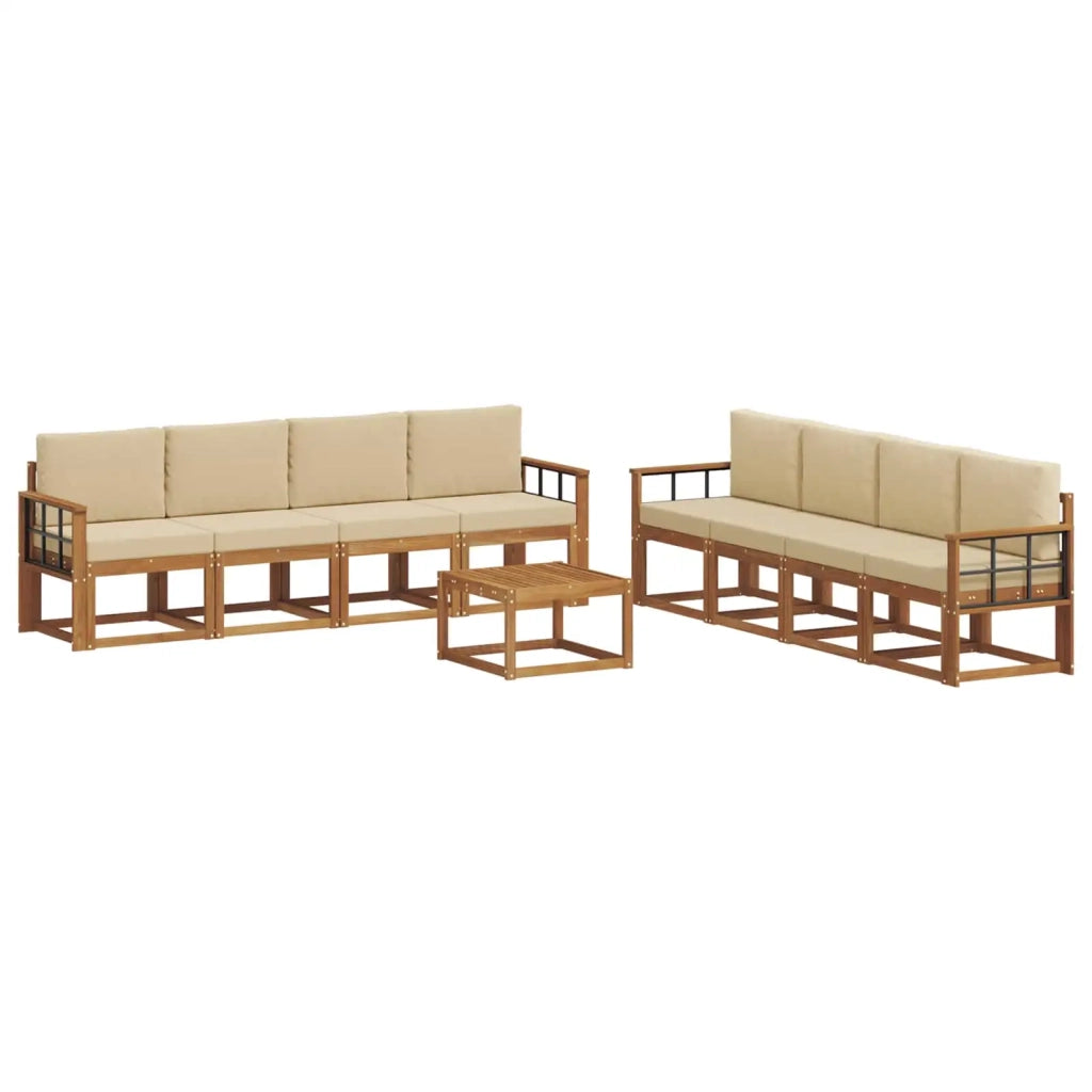 Set di divani da esterno con cuscino 9 pcs Naturale e Beige 3366196