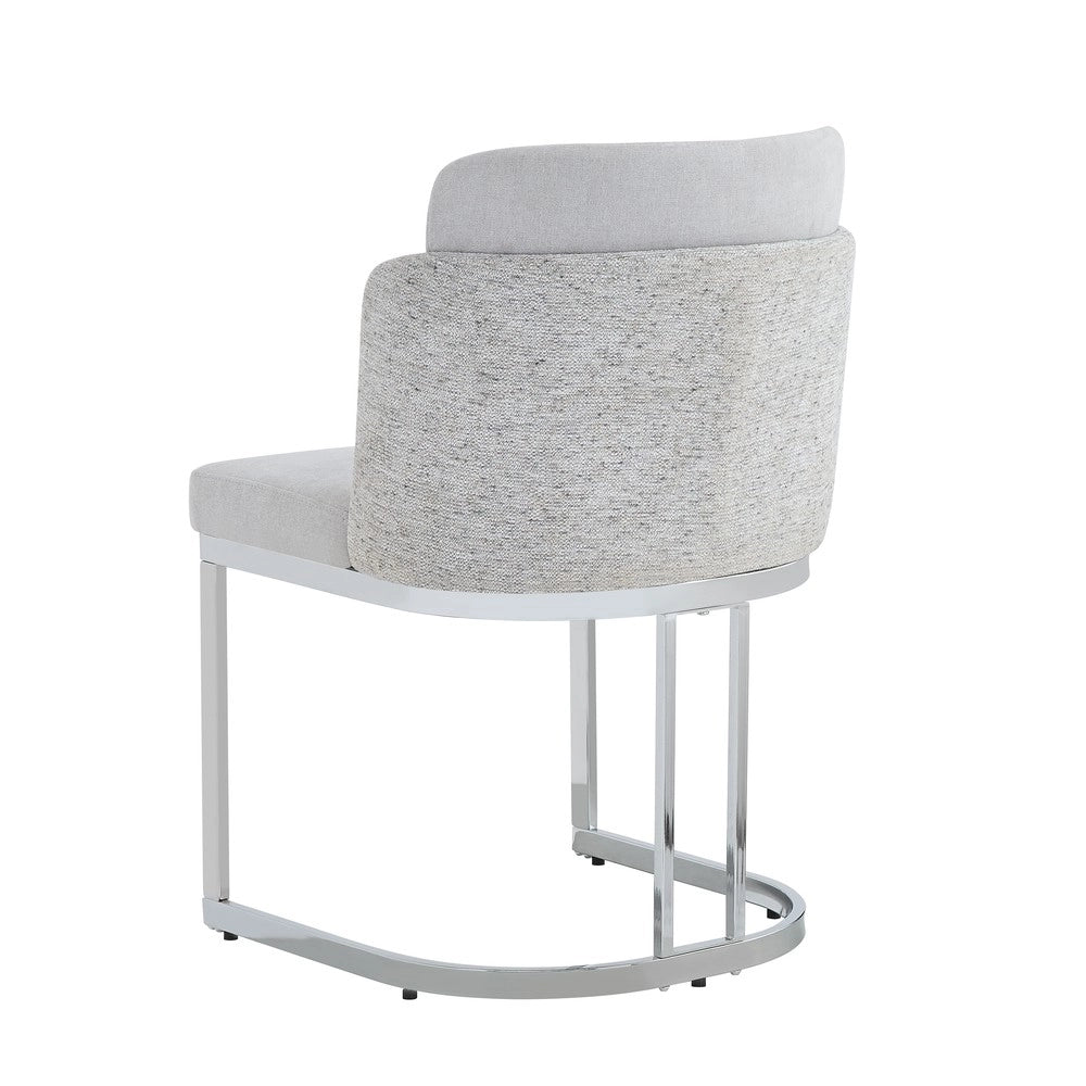 Set 4 Sedie da Pranzo ¨C Minimal ¨C Tessuto Chenille Grigio Chiaro Gambe Metallo Argento Stile Moderno