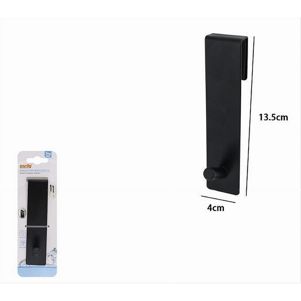 Trade Shop - Gancio Per Box Doccia Appendi Asciugamano Accappatoio Bagno 4x13.5 Cm Nero 87769 -
