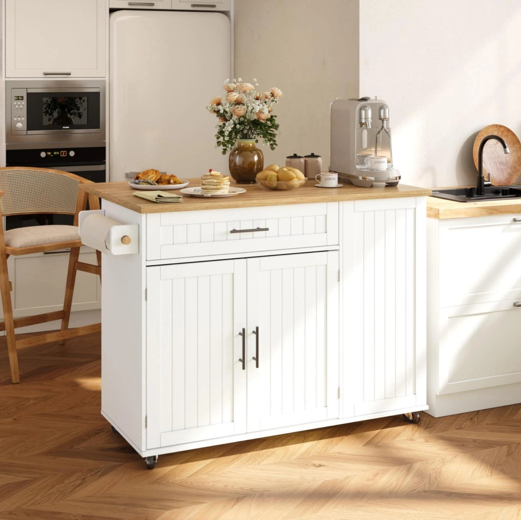 Isola cucina mobile bianca in MDF con piano ribaltabile