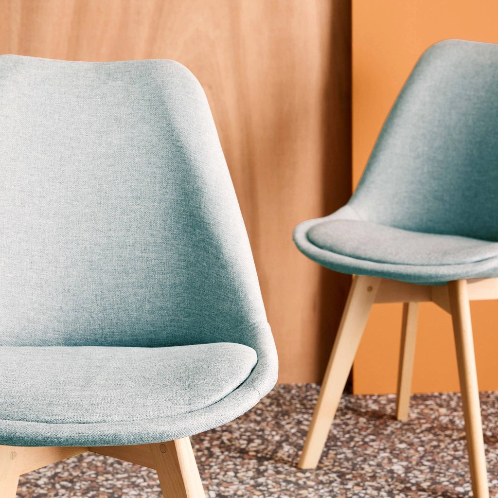Set di 4 sedie scandinave in legno di faggio e tessuto semplice, blu