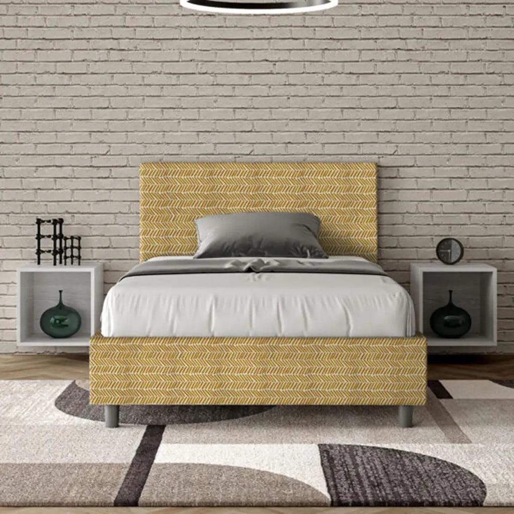 Letto una piazza e mezza con rete imbottito 120x210 tessuto Aragona 3 giallo Adele