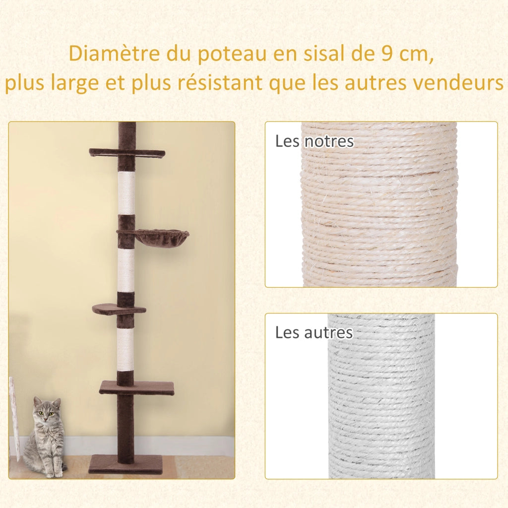 Albero tiragraffi per gatti 5 livelli ¨C zephmum ¨C marrone 34x40x230-260 cm