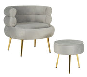 Poltrona Camera da Letto e Salotto in Velluto con Poggiapiedi Contenitore - Poltroncina Relax Moderna con Gambe in Metallo Placcato Oro - Design Moderno, Seduta Morbida con Cuscino - Sedia in Velluto - Grigio