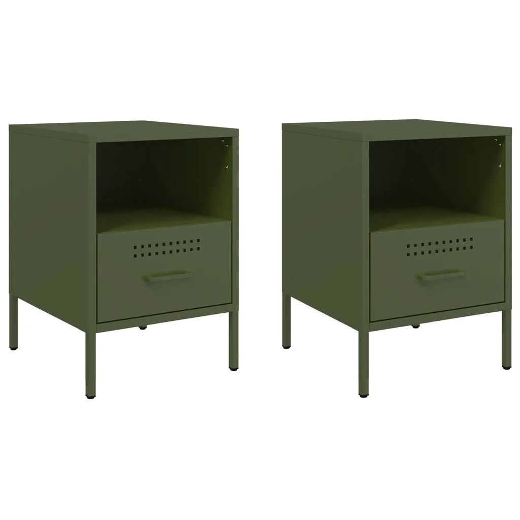 Comodini 2 pz Verde Oliva 36x39x50,5 cm in Acciaio 843063