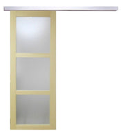 Porta scorrevole smaltata Ayous impiallacciato 3 vetri H204 x L93 + binario in alluminio con fascia in alluminio