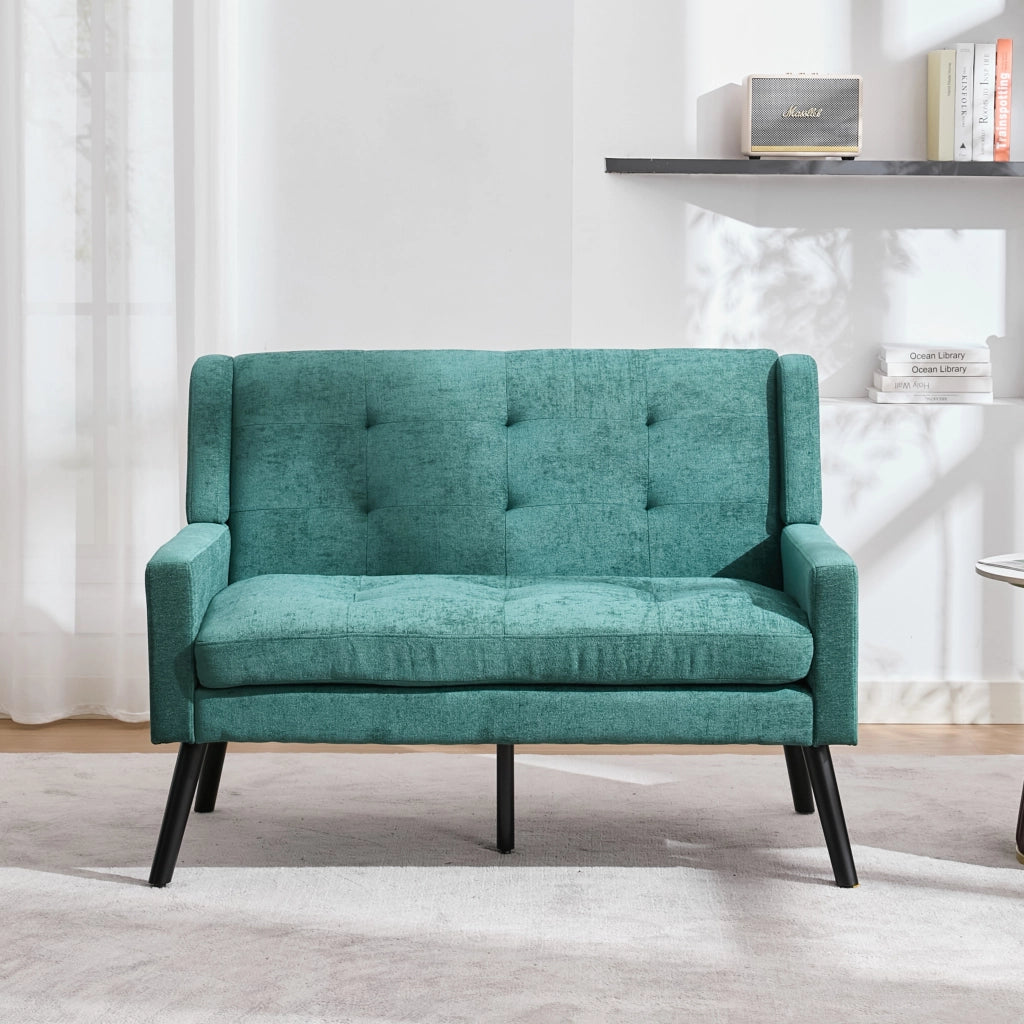 Poltrona Set 2 Pezzi con Schiuma ad Alta Densità, Tessuto Resistente e Gambe in Legno, Verde Retrò