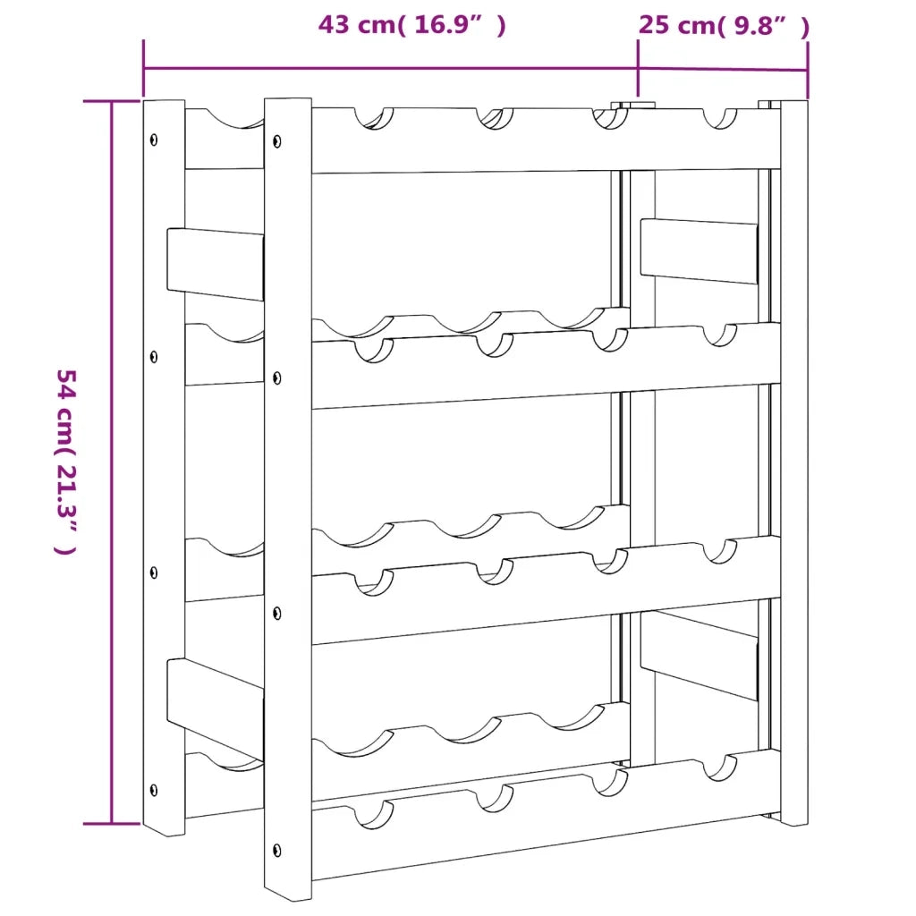 Portabottiglie per 16 Bottiglie Grigio Legno Massello di Pino CFW5967205