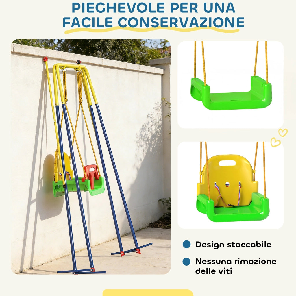Altalena da Giardino per Bambini Regolabile ¨C Minimal ¨C Verde, Acciaio, PP, 128x155x157 cm