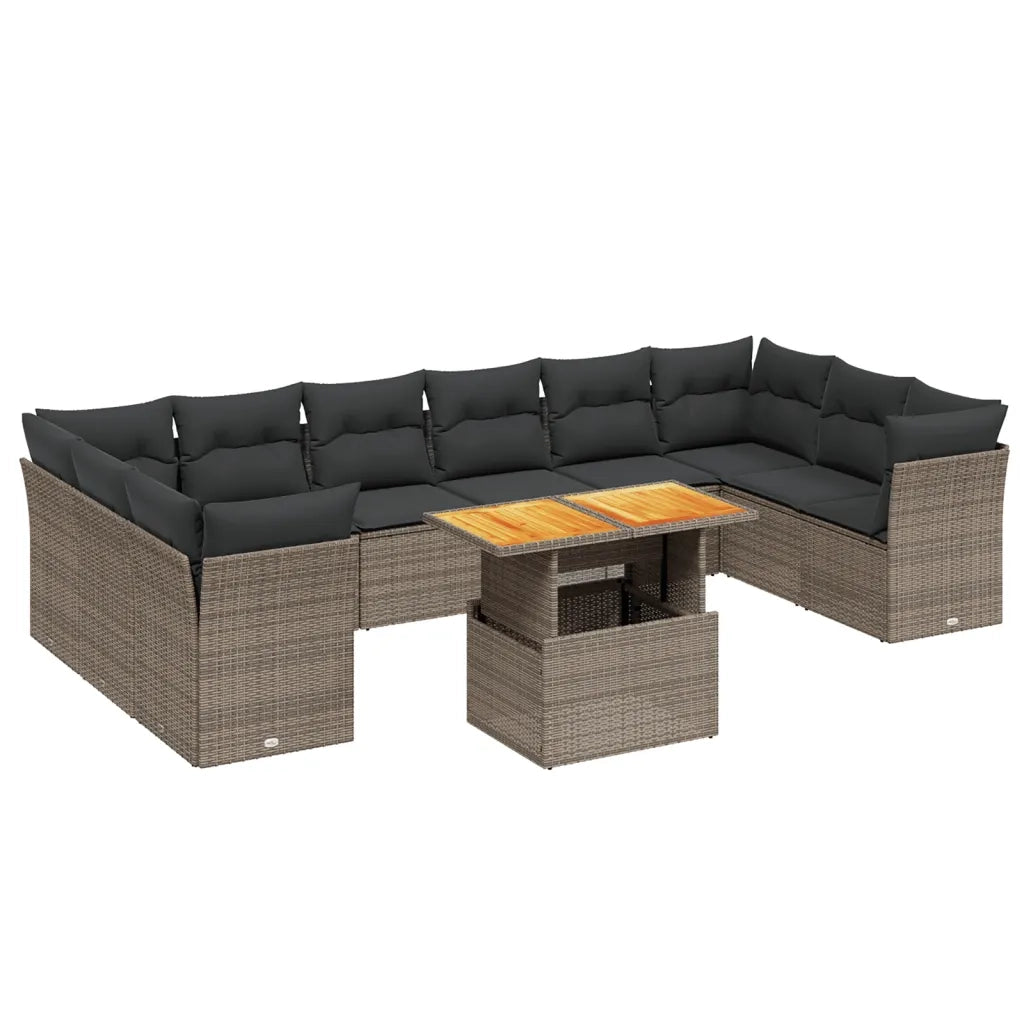 Set Divani da Giardino 11 pz con Cuscini in Polyrattan Grigio