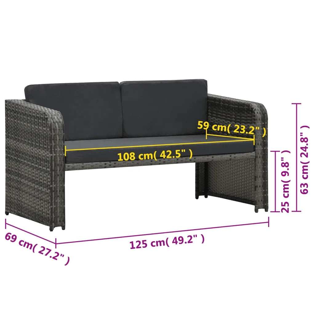 Set Divani da Giardino 4 pz con Cuscini in Polyrattan Antracite cod mxl 41029