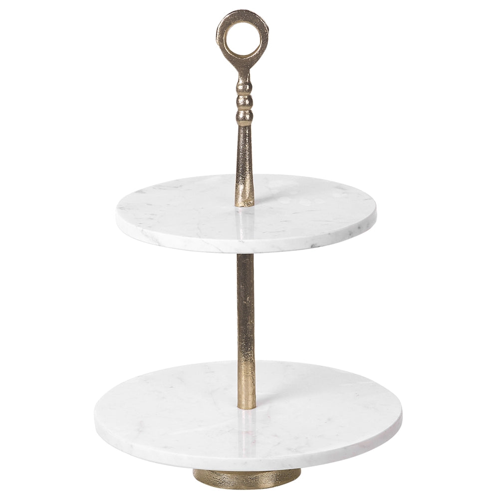 Piatto da dessert a 2 piani metallo marmo oro e bianco Design moderno e glamour