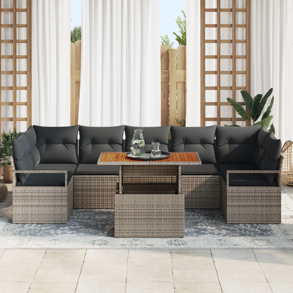 Set di divano da giardino  8 pezzi con cuscini grigi in rattan PE