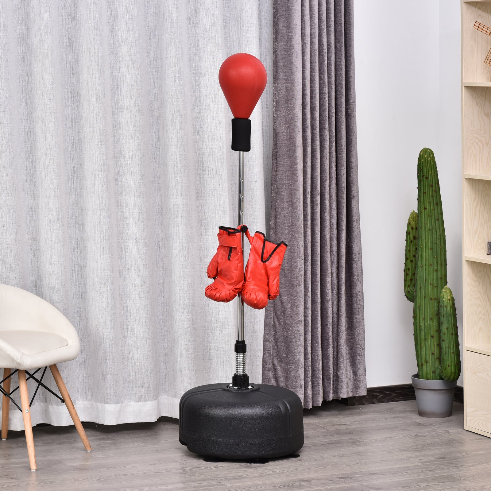 Punching Ball Regolabile Altezza 136-154 cm con Guanti per Allenamento Rosso