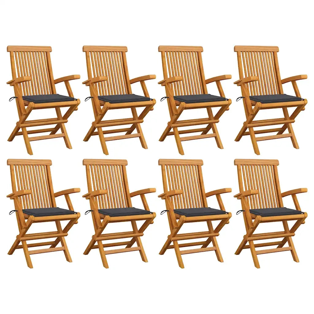 Sedie da Giardino con Cuscini Antracite 8 pz in Massello di Teak cod mxl 24096