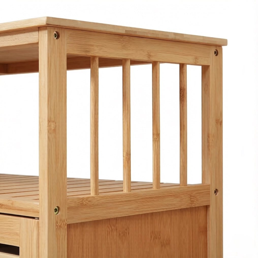 Credenza 100x35x82 cm in bambù naturale con vano contenitore, per sala da pranzo