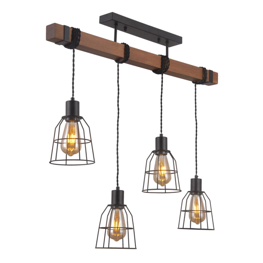Italux Reda lampadario industriale nero/legno 4xE27
