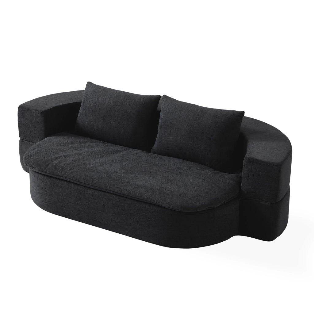 Divano letto pieghevole 3 in 1 in flanella nera, senza montaggio, con coperta